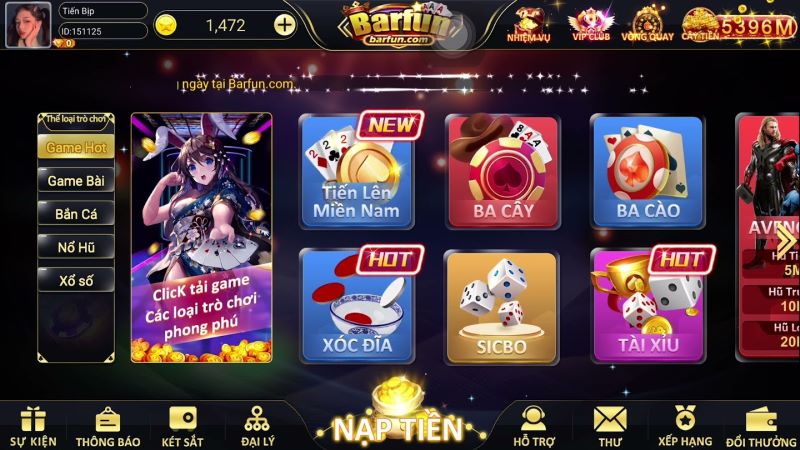 Khám phá sảnh game barfun com