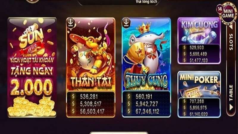 Các loại mini game nhiều màu sắc ở cổng game sunwin plus
