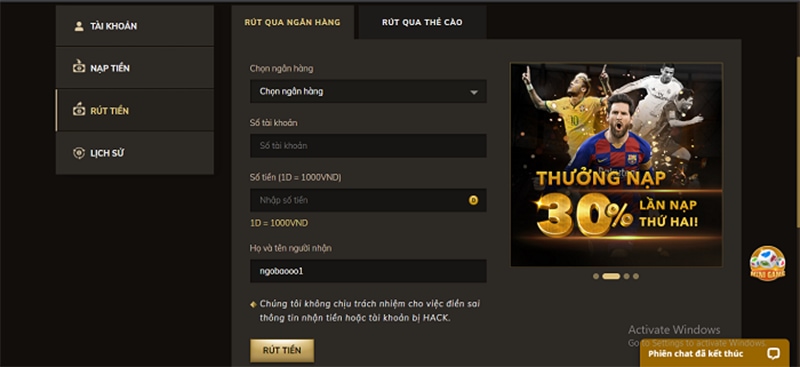 Hướng dẫn các bước rút tiền từ Taixiu co