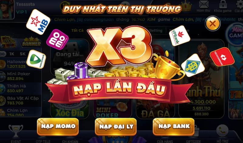 Được x3 tại lần nạp đầu cho tân thủ tại bạch kim club 