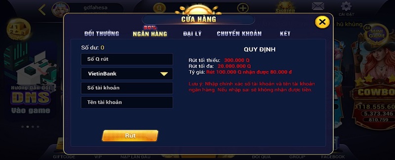 Rút tiền từ Thanquay247 vip