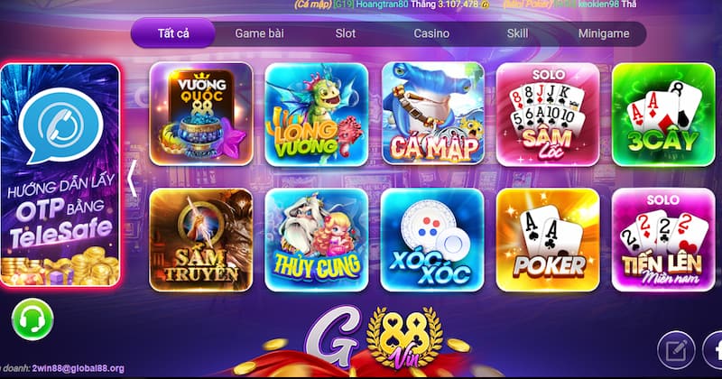 Tham khảo kho trò chơi có tại cổng game G88 vin