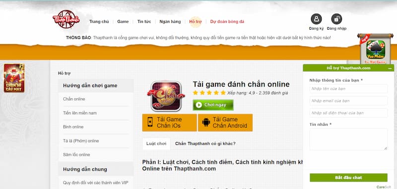 Những điểm hạn chế tại cổng game Thapthanh