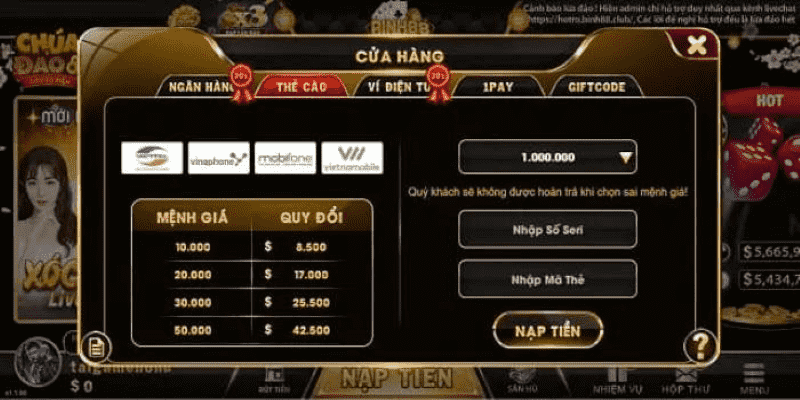 Nạp tiền cổng game nhanh chóng