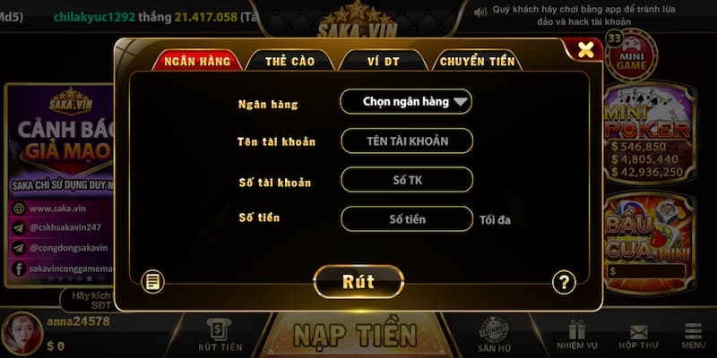 Rút tiền da đạng, đơn giản