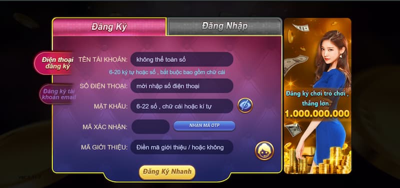 Đăng ký tài khoản tại V99