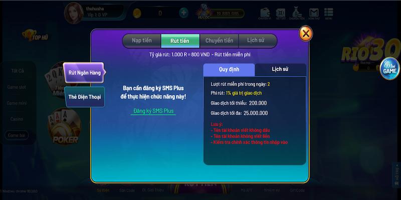 Hướng dẫn các bước rút tiền Rio66 