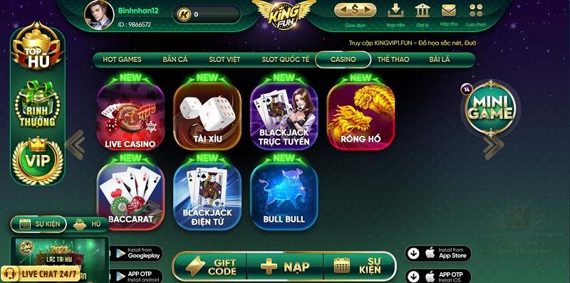 Game bài hay tại cổng game King fun