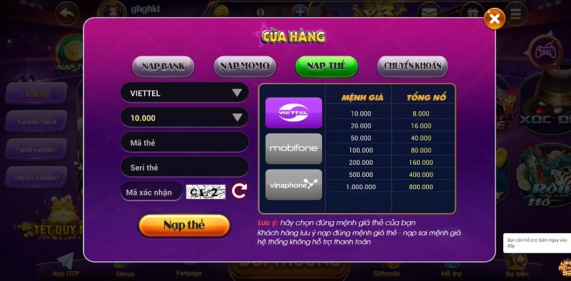 Hướng dẫn các bước chi tiết nạp tiền Nổ hũ 52